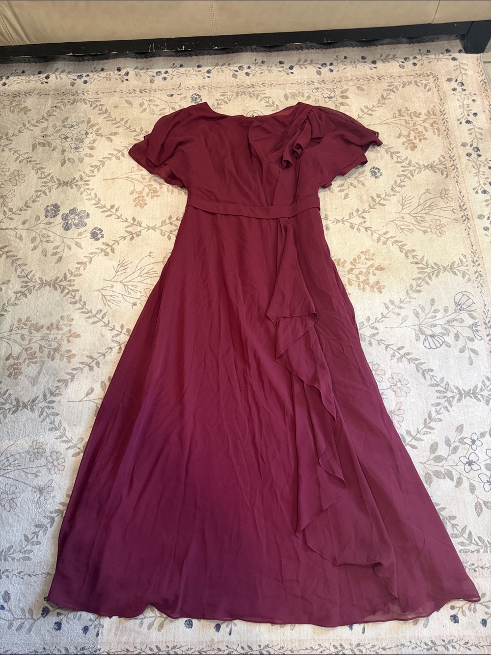 Azazie Burgundy Ruffle Wrap Maxi Dress